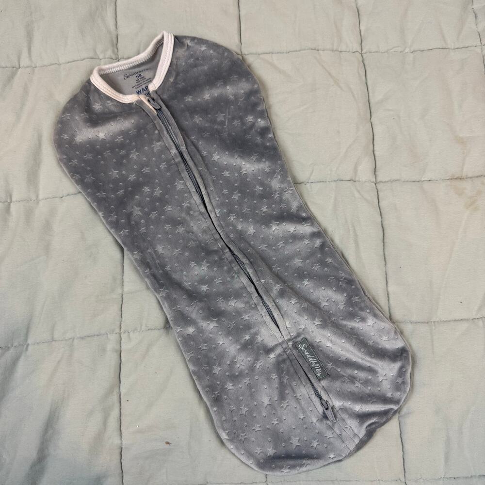 Swaddleme Newborn Baby Velour Velvet Plush Zipper Sleep Sack Girl Boy Gray Star